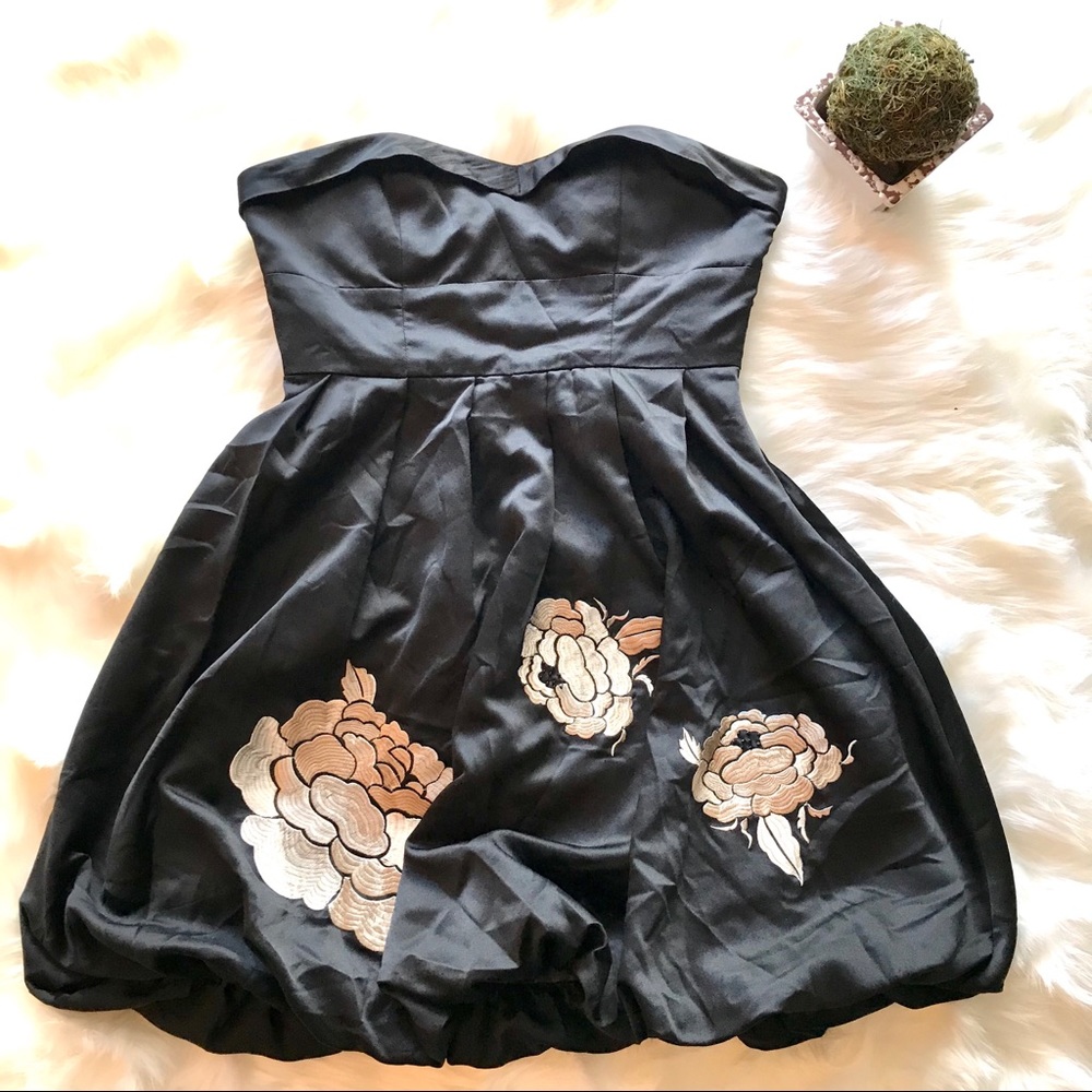 Forever 21 Shiny Black Strapless Party Dress Med.